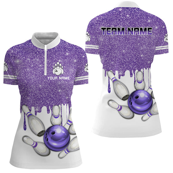 Purple glitter Bowling Shirts For Women Custom team bowling jerseys, Personalized bowling uniform NQS8658