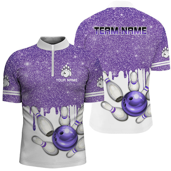 Purple glitter Bowling Shirts For Men Custom team bowling jerseys, Personalized bowling uniform NQS8658