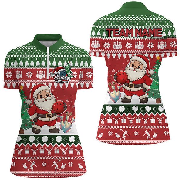 Funny ugly Christmas Santa Bowling Shirts For Women Custom Team Name Bowling Jerseys Xmas Outfit NQS8893