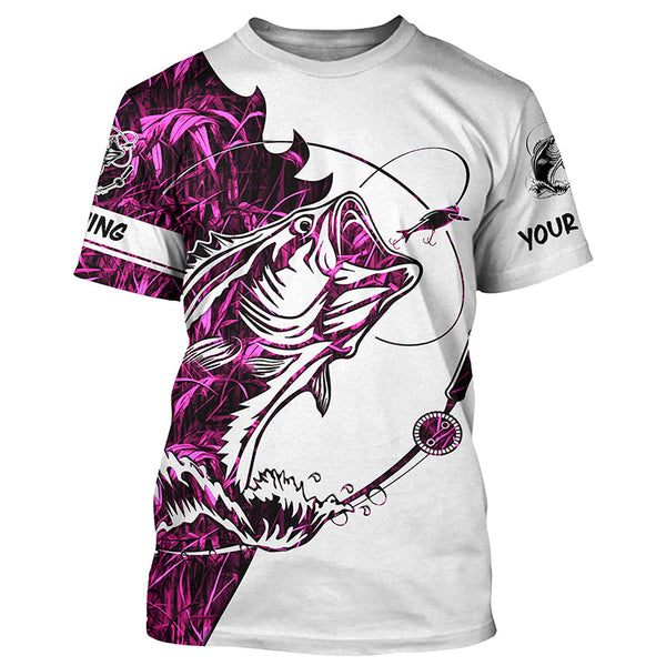 Pink camo Largemouth Bass fishing shirts for girl Long Sleeve personalized fishing shirt NQSD90