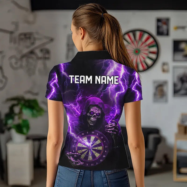 Personalized Skull Purple lightning thunder Darts Shirts For Women Custom Dart Team Jerseys NQS9494