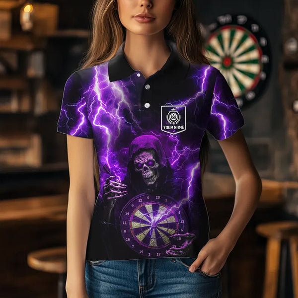 Personalized Skull Purple lightning thunder Darts Shirts For Women Custom Dart Team Jerseys NQS9494