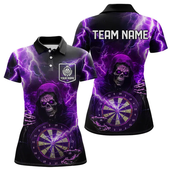 Personalized Skull Purple lightning thunder Darts Shirts For Women Custom Dart Team Jerseys NQS9494
