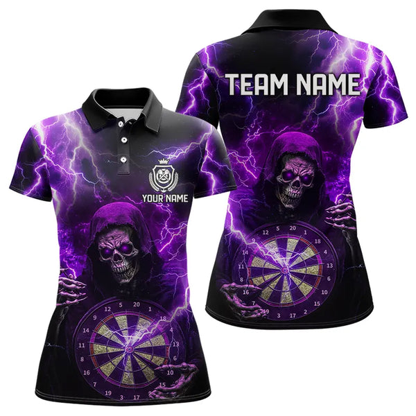 Personalized Skull Purple lightning thunder Darts Shirts For Women Custom Dart Team Jerseys NQS9494