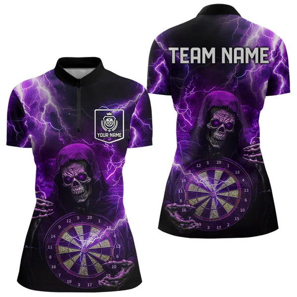 Personalized Skull Purple lightning thunder Darts Shirts For Women Custom Dart Team Jerseys NQS9494