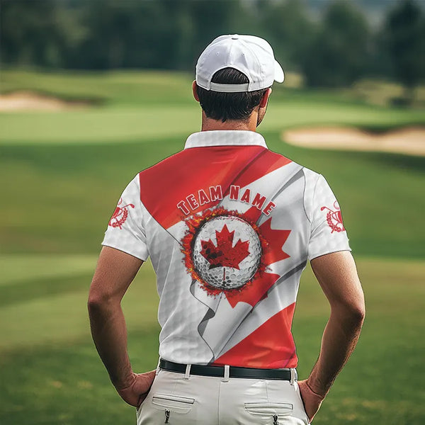 Canadian flag Mens golf polo shirts custom white golf ball team patriotic golf shirts for mens golfers NQS9657