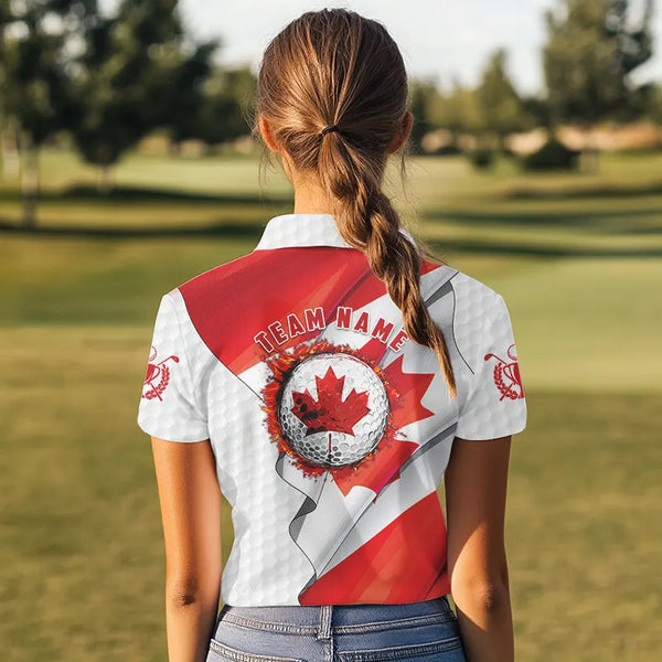 Canadian flag Womens golf polo shirts custom white team patriotic golf shirts ladies NQS9657