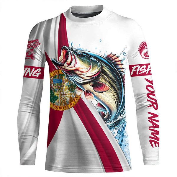 Largemouth Bass fishing Florida flag patriotic fishing Custom UV protection tournament Fishing Shirts NQS5684
