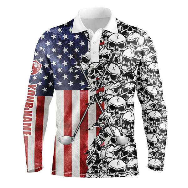 American flag Mens golf tops polo pattern skull golf clubs custom patriotic golf performance shirts NQS5692
