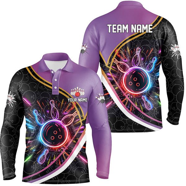 Purple Gradient Black camo Bowling shirts for men custom colorful neon light team bowling jerseys NQS7795