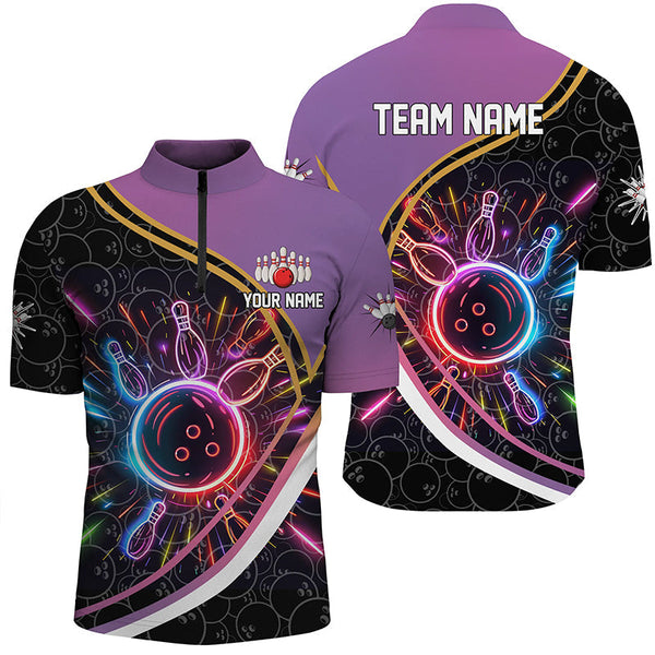 Purple Gradient Black camo Bowling shirts for men custom colorful neon light team bowling jerseys NQS7795