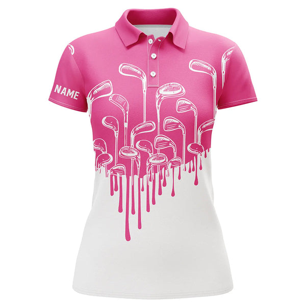 Pink white Womens golf polo shirts custom golf clubs golf clothing for women, golfer gifts for ladies NQS6113