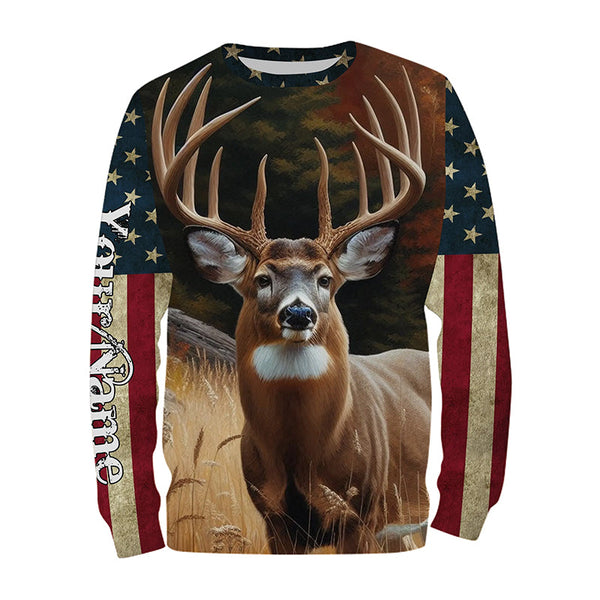 Deer Hunting american flag patriotic Custom Name 3D All over print shirts Plus Size NQS820