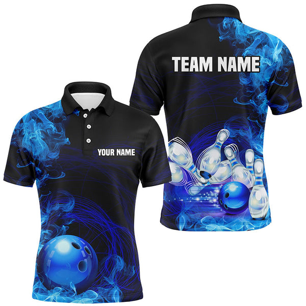 Blue Flame Fire Bowling Polo, Quarter Zip Shirt For Men Custom team bowling jerseys, Gift for Bowlers NQS8447