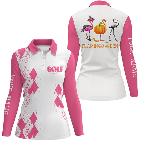 Funny Halloween flamingoween Womens golf polo shirt custom Pink Flamingo golf shirt for ladies NQS6559