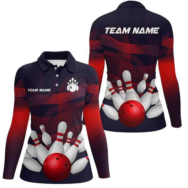 Custom Purple and Red Gradient Bowling Polo, 1/4 Zip Shirt For Women, Personalized Bowling Team Jersey NQS8897