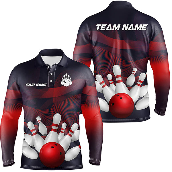 Custom Purple and Red Gradient Bowling Polo, 1/4 Zip Shirts For Men, Personalized Bowling Team Jerseys NQS8897