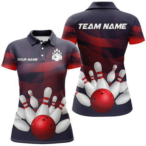 Custom Purple and Red Gradient Bowling Polo, 1/4 Zip Shirt For Women, Personalized Bowling Team Jersey NQS8897