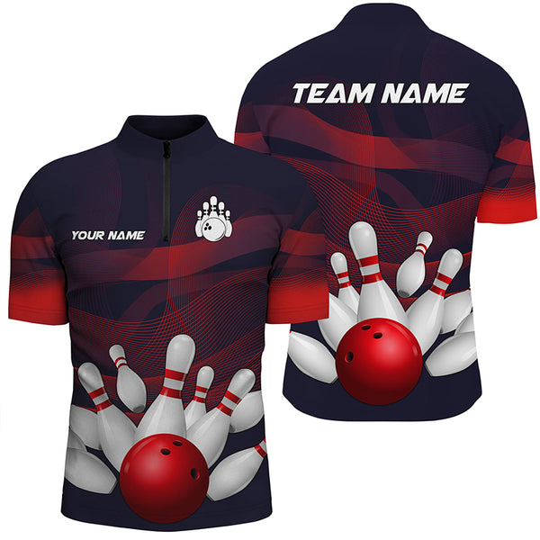 Custom Purple and Red Gradient Bowling Polo, 1/4 Zip Shirts For Men, Personalized Bowling Team Jerseys NQS8897