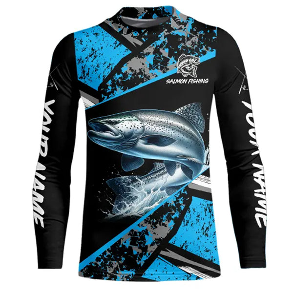 Chinook Salmon fishing Blue camo Long Sleeve Performance Fishing Shirt custom Salmon fishing jerseys NQS9347
