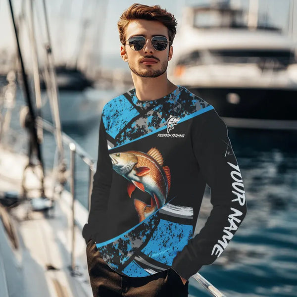 Redfish Drum fishing Blue camo Long Sleeve Performance Fishing Shirt custom Redfish fishing jerseys NQS9348