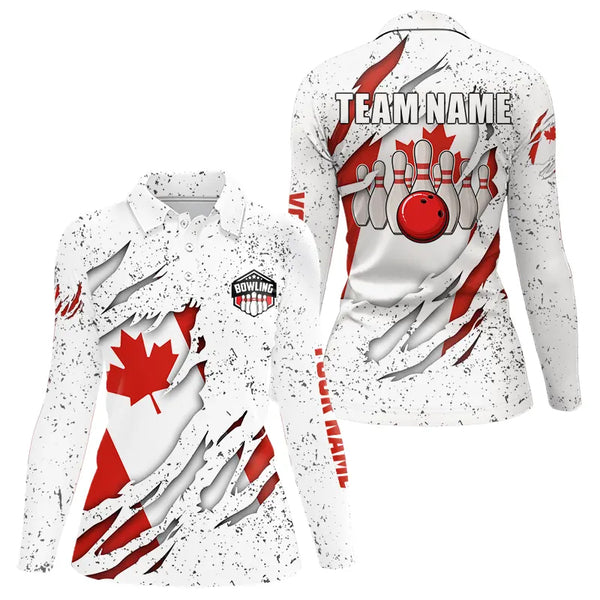 Personalized Canadian Flag Grunge pattern Bowling Shirts For Women Custom Canada Bowling Team Jerseys NQS9495