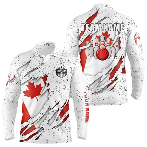 Personalized Canadian Flag Grunge pattern Bowling Shirts For Men Custom Canada Bowling Team Jerseys NQS9495