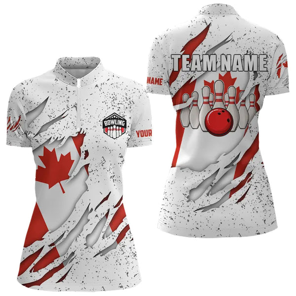 Personalized Canadian Flag Grunge pattern Bowling Shirts For Women Custom Canada Bowling Team Jerseys NQS9495