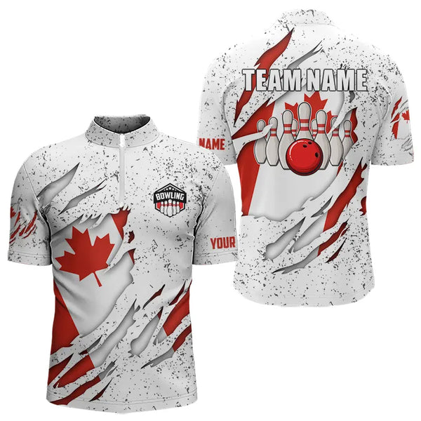 Personalized Canadian Flag Grunge pattern Bowling Shirts For Men Custom Canada Bowling Team Jerseys NQS9495