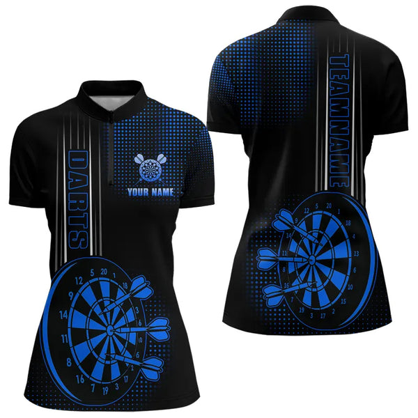 Personalized Black and Blue Darts Polo, Quarter Zip Shirt For Women Custom Dart Outfit Team Jerseys NQS9498