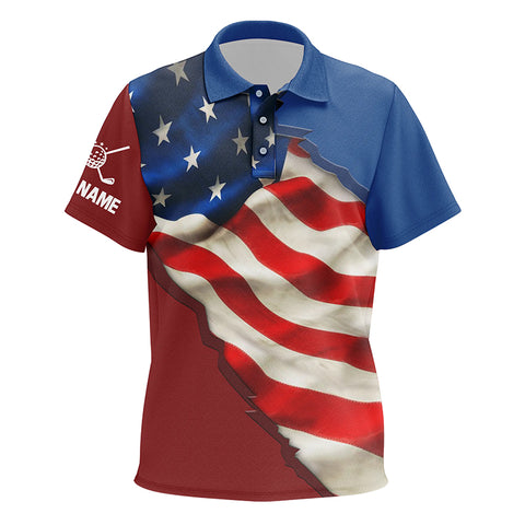Personalized vintage American flag Kid golf polo shirts custom patriotic golf gift for Kid NQS7273