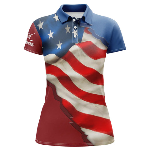 Personalized vintage American flag Womens golf polo shirts custom patriotic golfing gifts for ladies NQS7273