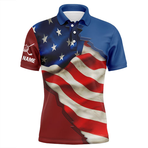 Personalized vintage American flag Mens golf polo shirts custom patriotic golf gift for mens NQS7273