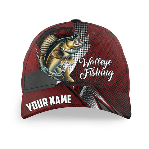 Walleye fishing camo hats for men, women custom name baseball best Walleye fishing hat | Red NQS7450