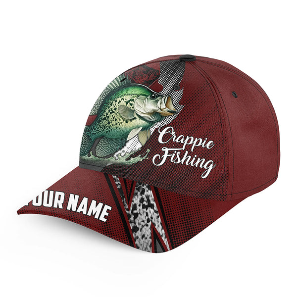 Crappie fishing camo hats for men, women custom name baseball best Crappie fishing hat | Red NQS7451