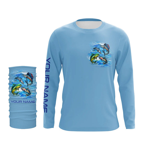 Saltwater offshore Fishing Custom Long Sleeve Performance Fishing shirts Eat Drink Fish Repeat | Blue NQS5918