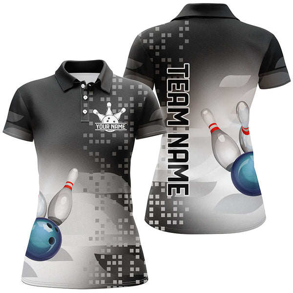 Black and White Bowling Polo, Quarter Zip Shirt For Women Custom team bowling jersey, Gift for Bowlers NQS8450