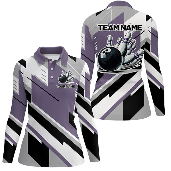 Personalized Bowling Shirts For Women, Team Bowling Jerseys Bowling Pins | Purple NQS8912