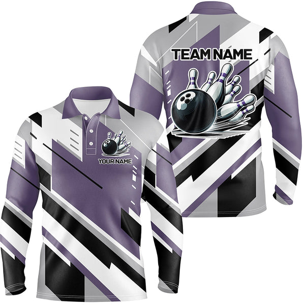 Personalized Bowling Shirts For Men, Team Bowling Jerseys Bowling Pins | Purple NQS8912