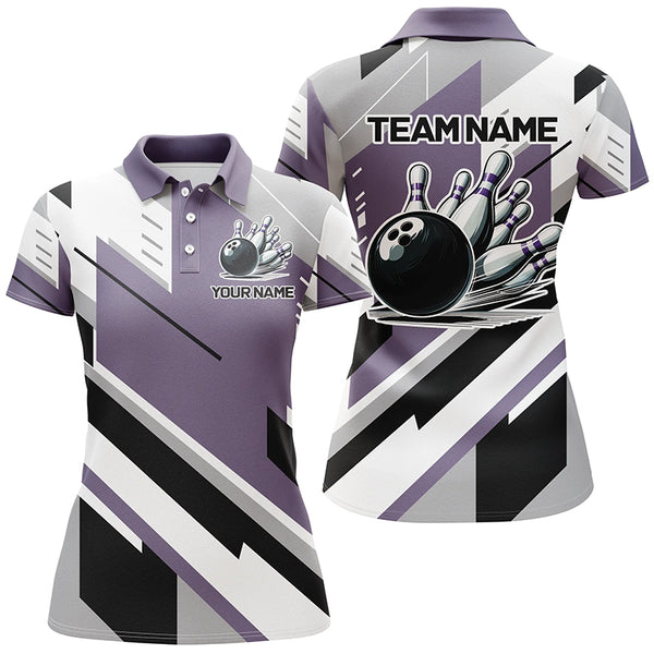 Personalized Bowling Shirts For Women, Team Bowling Jerseys Bowling Pins | Purple NQS8912