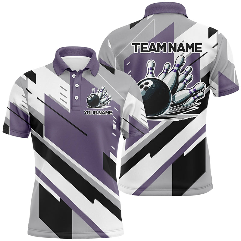 Personalized Bowling Shirts For Men, Team Bowling Jerseys Bowling Pins | Purple NQS8912