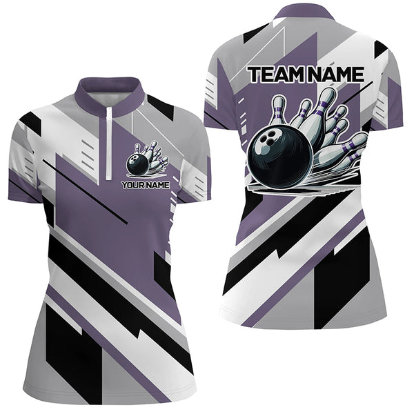 Personalized Bowling Shirts For Women, Team Bowling Jerseys Bowling Pins | Purple NQS8912