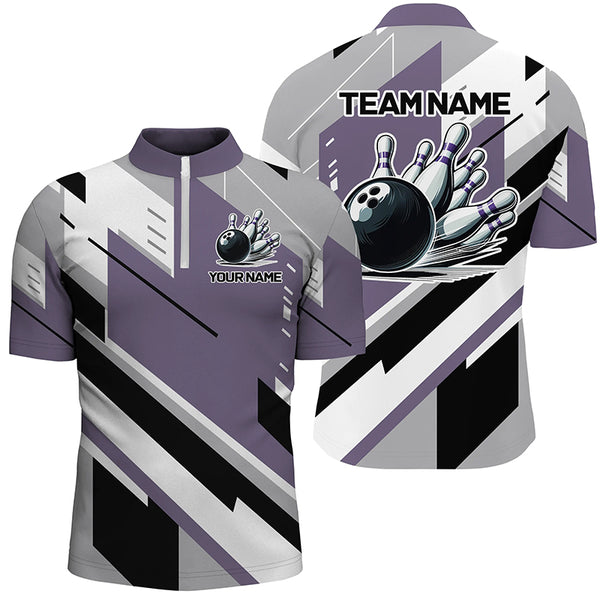 Personalized Bowling Shirts For Men, Team Bowling Jerseys Bowling Pins | Purple NQS8912