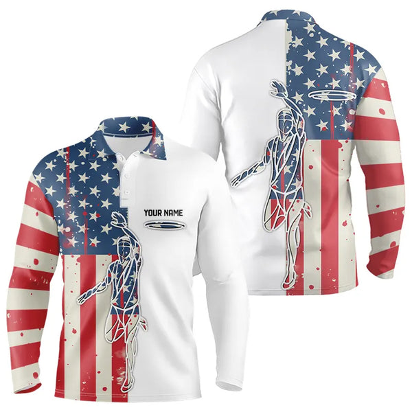 Vintage American Flag Mens Disc golf polo shirts custom name patriotic frisbee golf jerseys NQS9154