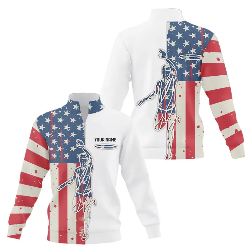 Vintage American Flag Disc Golf Quarter zip sweatshirt custom patriotic frisbee golf sweater NQS9154