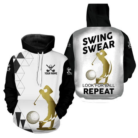 Black and White Golf Hoodies custom Swing, swear, look for ball repeat golf hoodie tops NQS9158