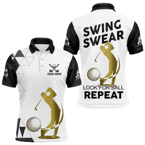 Black and White Mens Golf Polo Shirts custom Swing, swear, look for ball repeat golf tops for men NQS9158