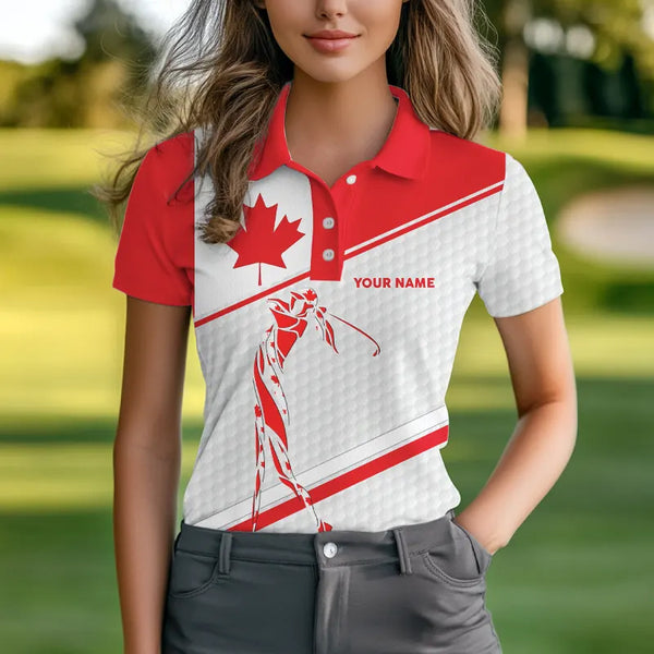 Personalized Canadian flag patriotic golf white Womens golf polo shirts custom name ladies golf tops NQS9356