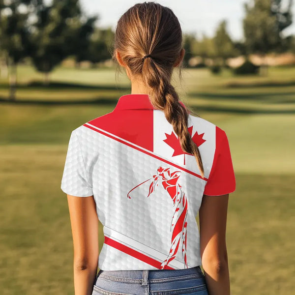 Personalized Canadian flag patriotic golf white Womens golf polo shirts custom name ladies golf tops NQS9356