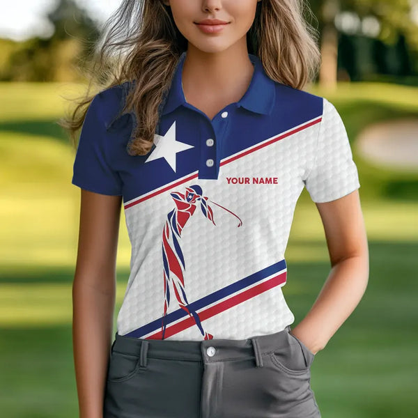 Personalized Texas flag patriotic golf white Womens golf polo shirts custom name ladies golf tops NQS9357